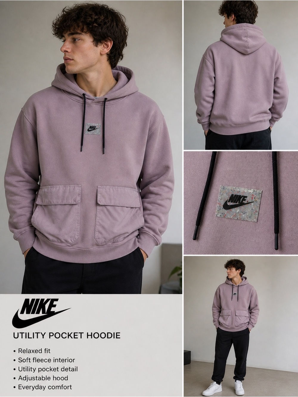 Nike Hoodie Mauve Pink Medium Utility Pocket Sweatshirt